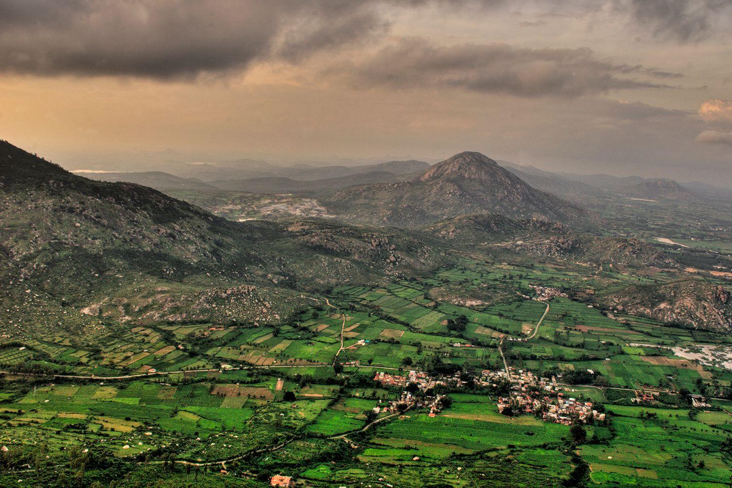Bird's eye view of outskirts of Bengaluru, from top of Nandi Hills.