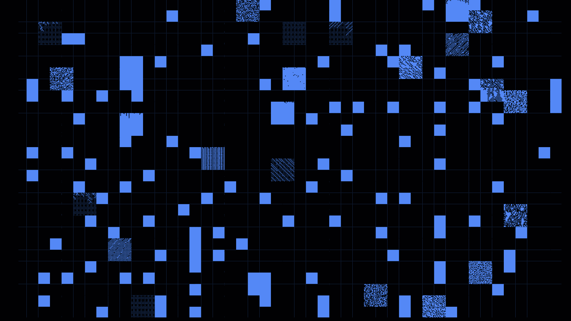 animated graphic of abstract blue and black patterns in pixelated square patterns