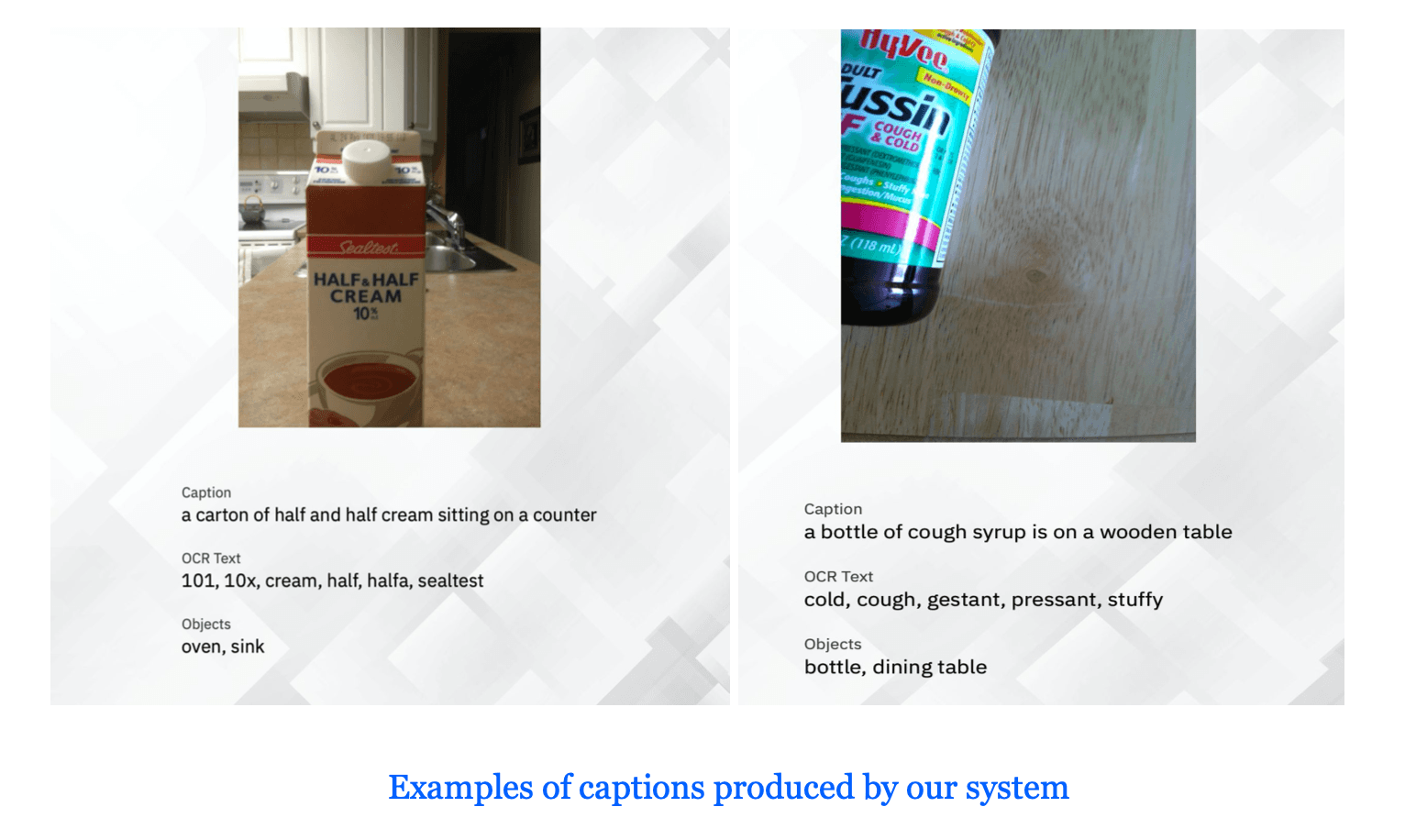 Examples of captions produced by the IBM captioning system.