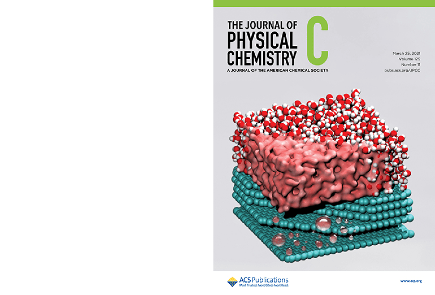 Cover of The Journal of Physical Chemistry featuring our publication "The role of long-range electrostatic interactions and local topology of the hydrogen bond network in the wettability of wetted and partially wetted single and multilayer graphene"