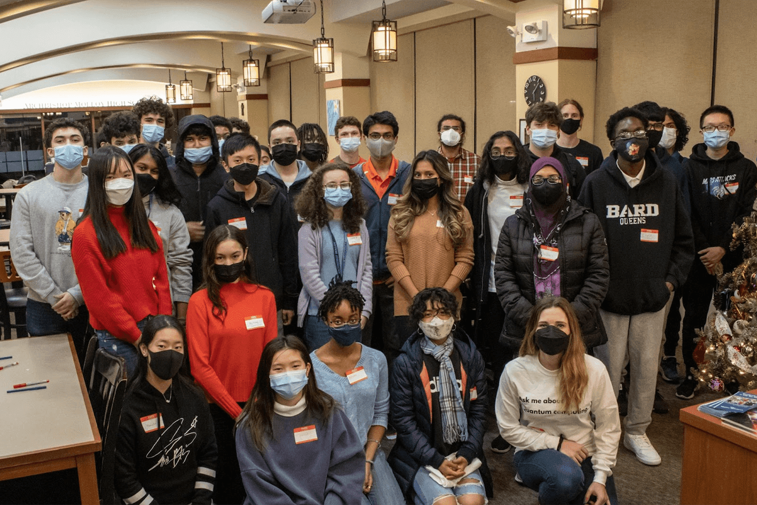 Group photo of a local meet-up of students in the greater New York City area from more than seven high schools enrolled in the 2021 Introduction to Quantum Computing course.